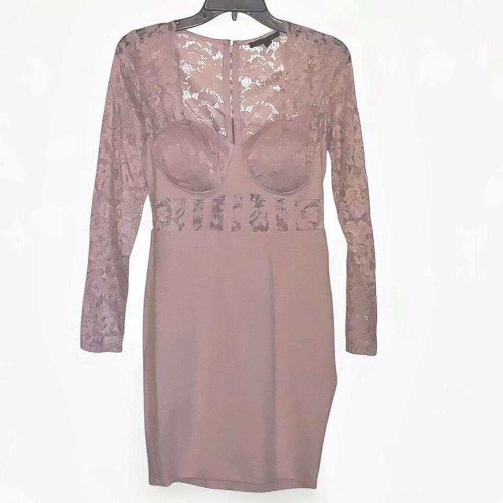 Haute Monde Blush Beige Lace Long Sleeve Bodycon Dress - Size L